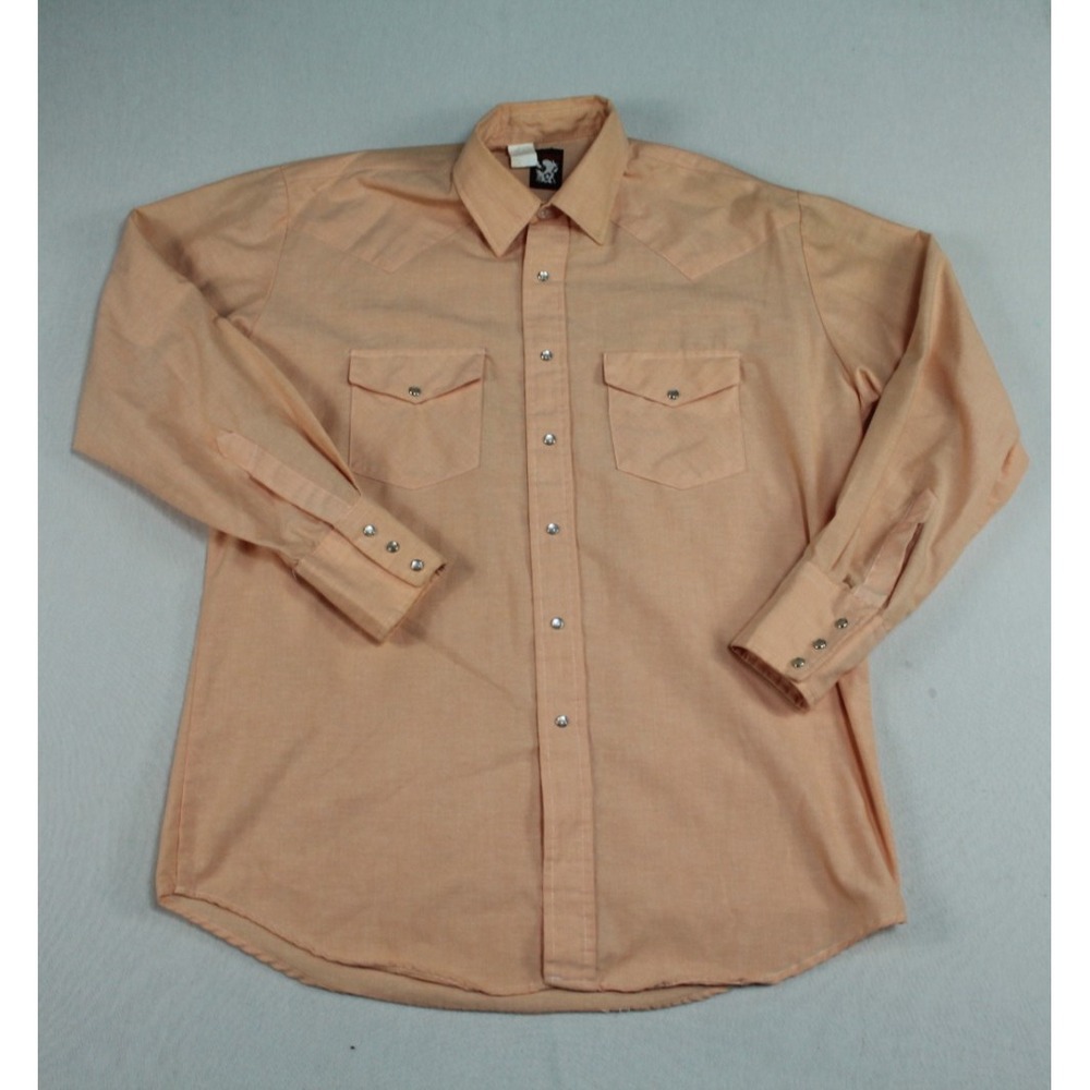 Karman Beige Women Casual Button down Long Sleeve Wester Pearl Snap Size XL